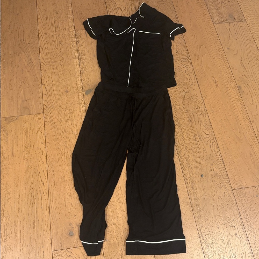 Women's Black Pajama Set with White Trim